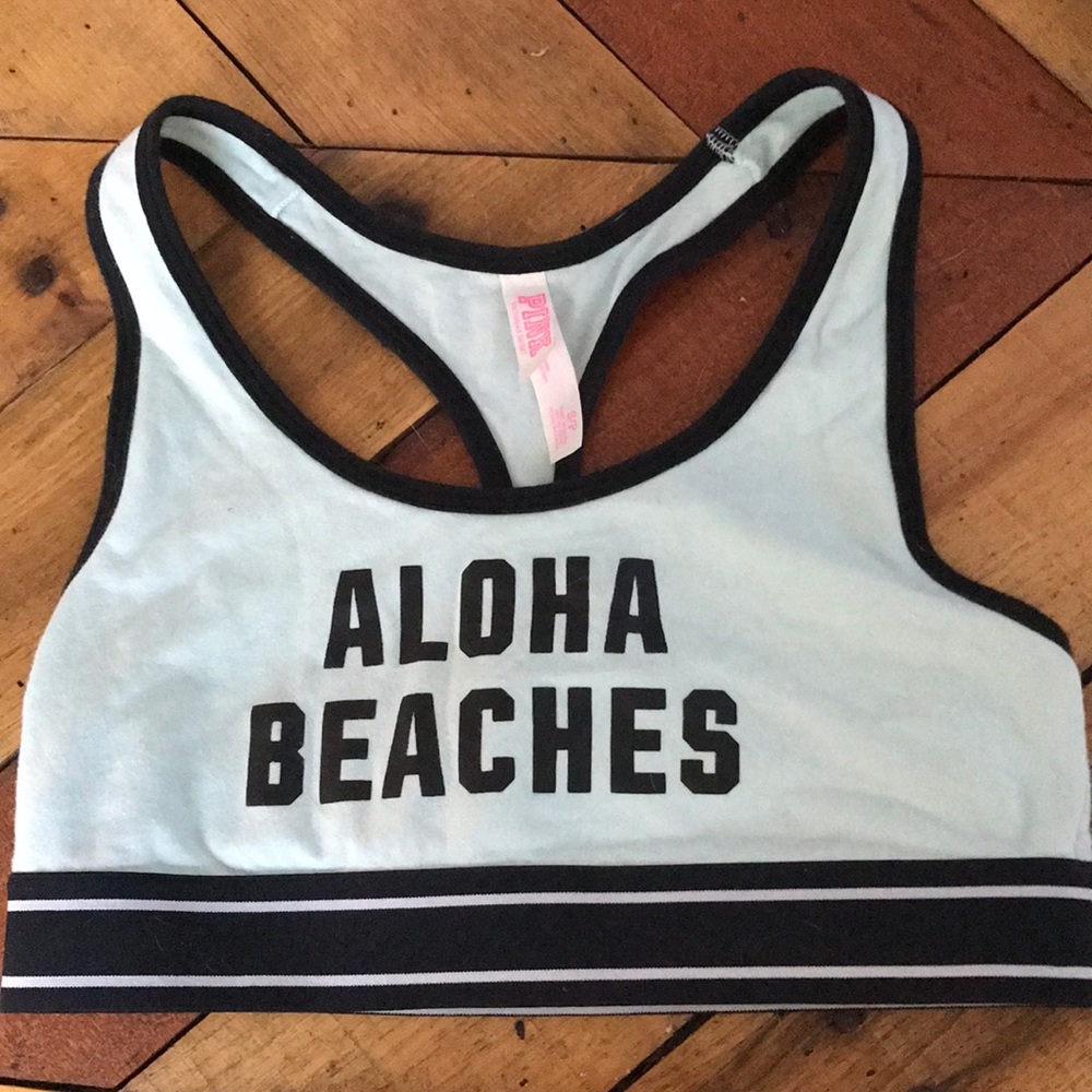 PINK sports bra “aloha beaches” light blue